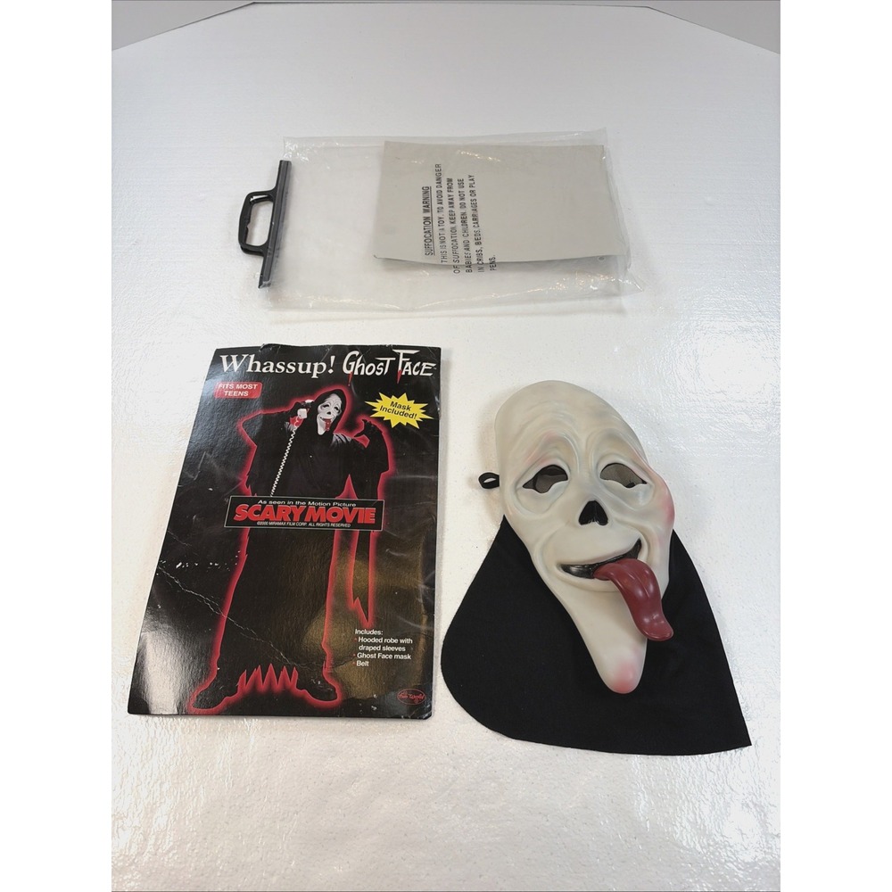Vintage Fun World Ghost Face Scary Movie Whassup Tongue Halloween Costume Mask